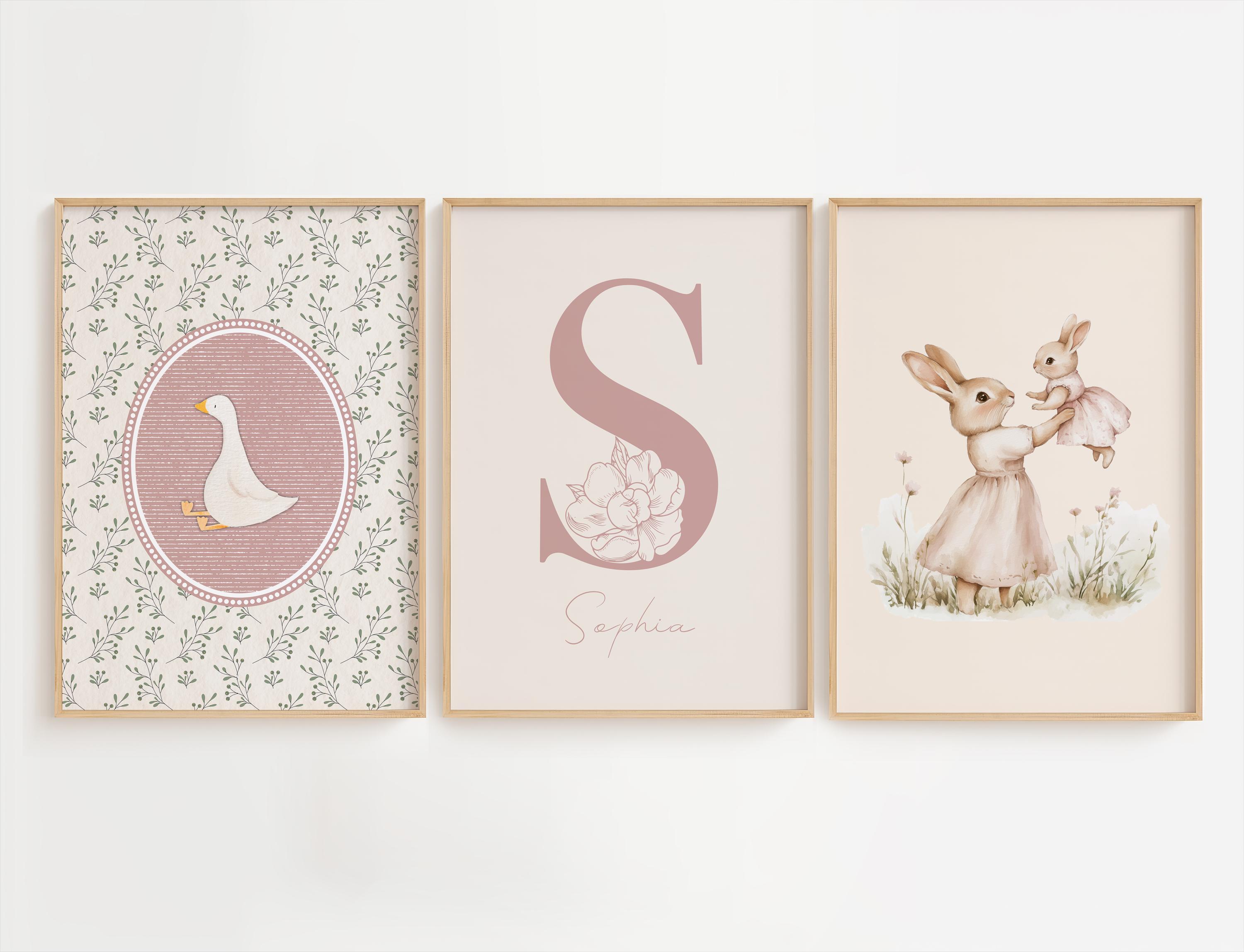 Custom Floral Nursery Name Sign Print, Dusty Pink Gallery Wall Set ...