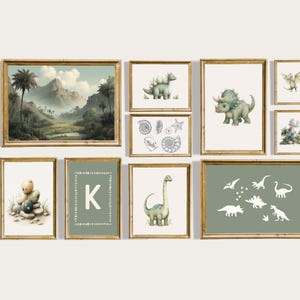 Green Dinosaur Boy Nursery Prints Set of 12+, Dinosaur Playroom Wall Art, Personalized Dino Decor, Dino Posters Digital Download image 3