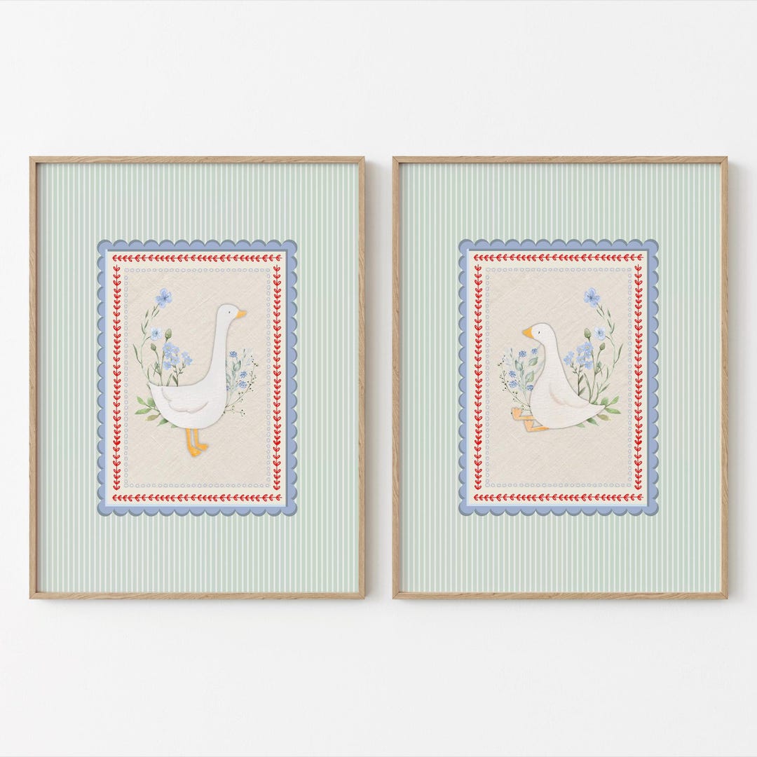 Folk Silly Goose Nursery Print, Sweet Floral Nursery Decor, Boys Room ...