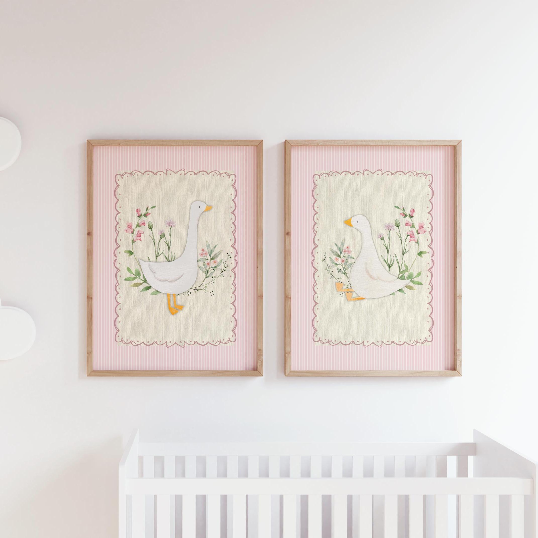 Vintage Pink Silly Goose Nursery Prints for Girl Room, Set of 2 ...