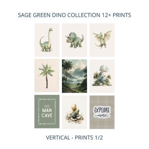Green Dinosaur Boy Nursery Prints Set of 12+, Dinosaur Playroom Wall Art, Personalized Dino Decor, Dino Posters Digital Download image 7