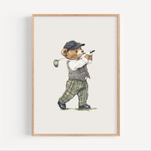 Vintage Teddy Bear Nursery Golf Prints, Sports Nursery Theme Decor, Sage Green, Boy Sports Room, Playroom Art, Boy Nursery Art, Cottagecore