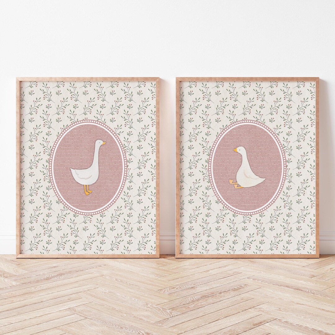 Vintage Pink Silly Goose Nursery Prints, Pink Wall Gallery, Sweet ...