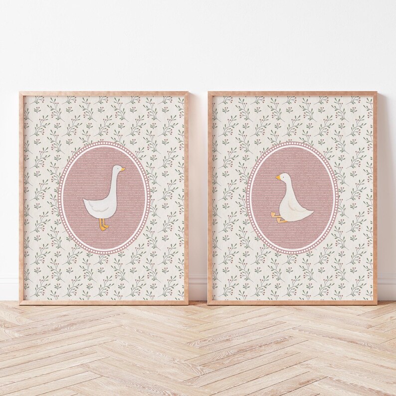 Vintage Pink Silly Goose Nursery Prints, Pink Wall Gallery, Sweet ...