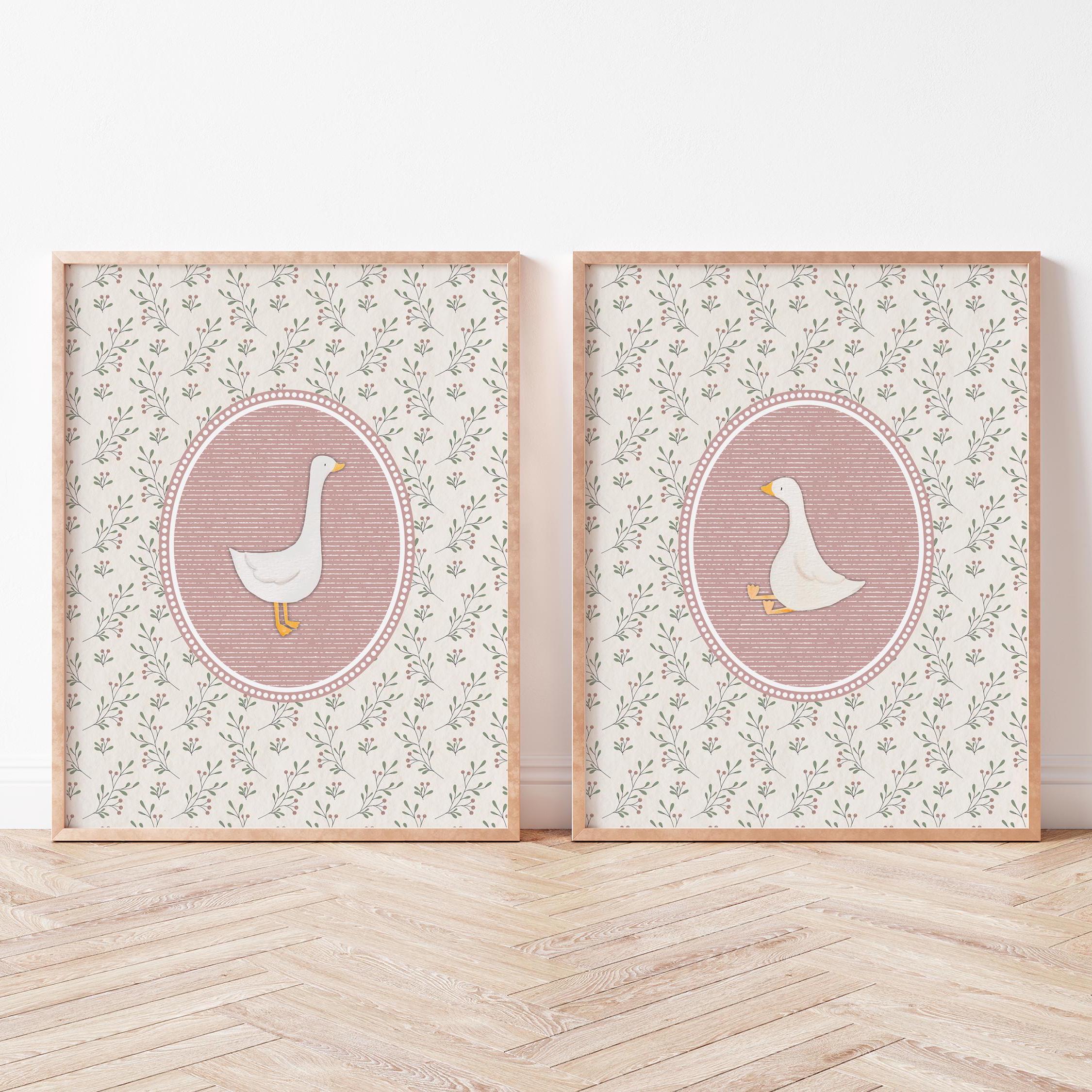 Vintage Pink Silly Goose Nursery Prints, Pink Wall Gallery, Sweet ...