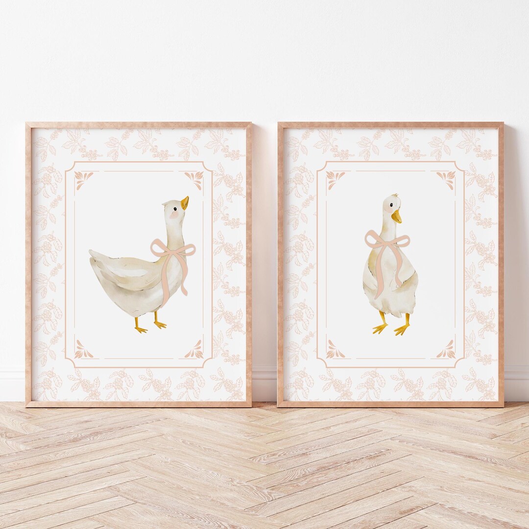Pink Silly Goose Nursery Prints, Set of 2, Pink Wall Gallery, Sweet ...