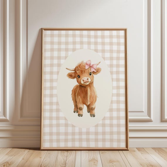 Highland Cow Nursery Print, Cow Print, Vintage Pink Nursery, Coquette Room Decor, Girl Room Art, Farm Nursery Décor, Cowgirl Baby Shower