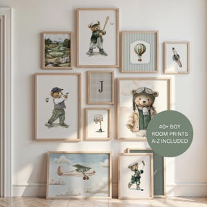 Sport Nursery Wall Art, Green Vintage Boy Room Prints, Golf Nursery Gallery Wall, Soccer, Boy Room Decor  Set of 40, Digital Download