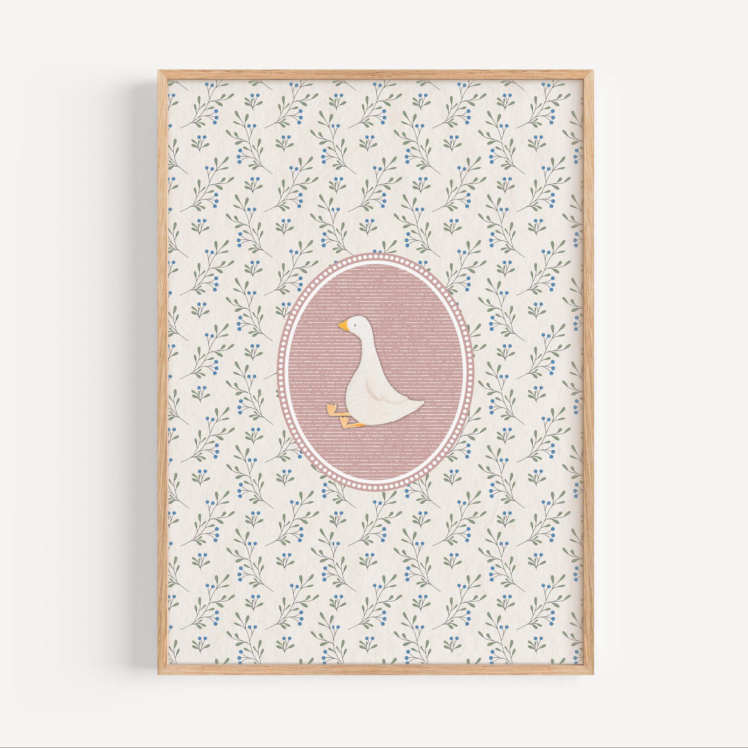 Pink Vintage Silly Goose Nursery Print, Sweet Floral Nursery Decor ...