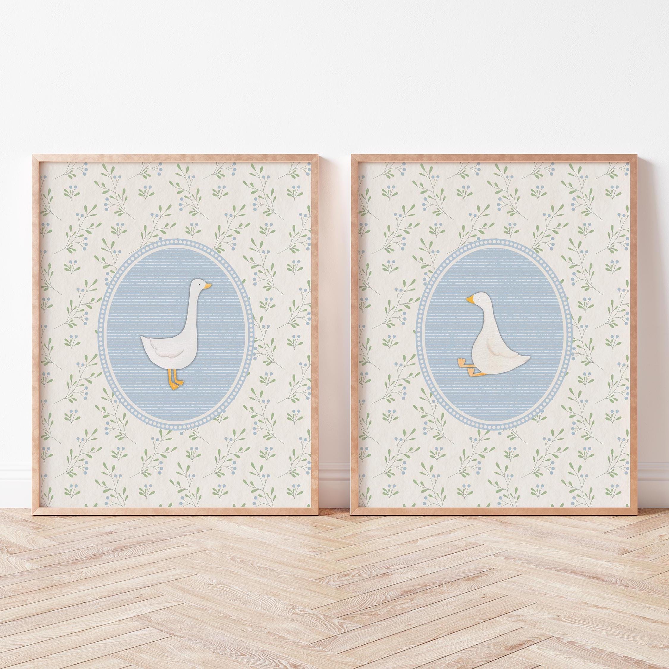 Vintage Baby Blue Silly Goose Nursery Prints, Light Blue Wall Gallery ...