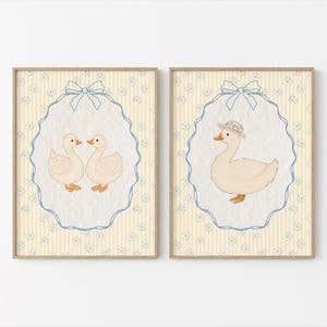 Vintage Yellow Silly Goose Nursery Prints, Yellow Wall Gallery, Sweet Floral Nursery Decor, Nursery Wall Art Girl, Baby Animal Art, Coquette