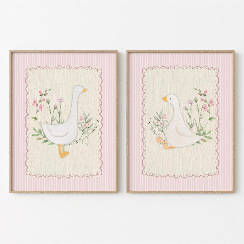 Vintage Silly Goose Nursery Prints Bundle, Wall Gallery, Sweet Floral ...