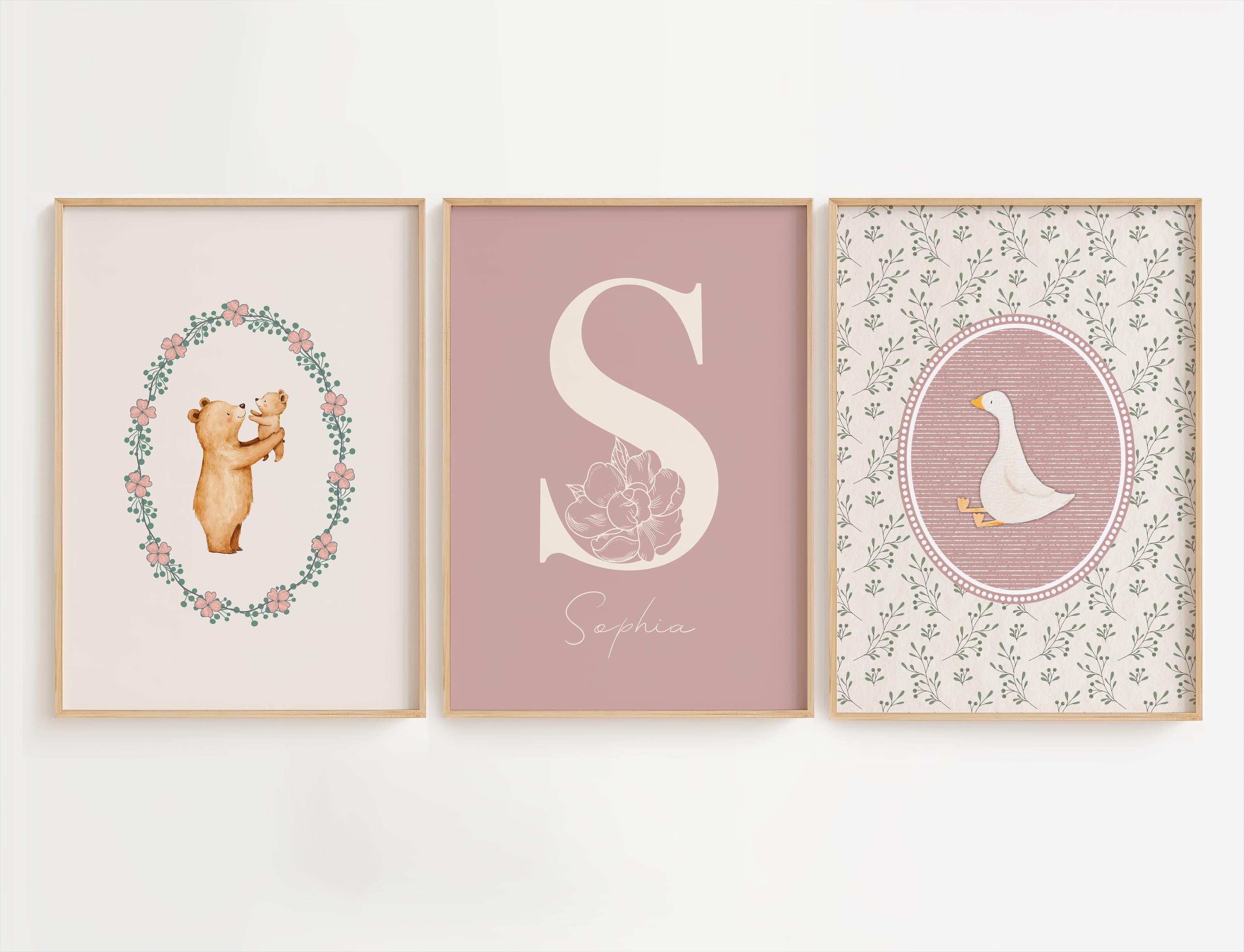 Custom Floral Nursery Name Sign Print, Dusty Pink Gallery Wall Set ...