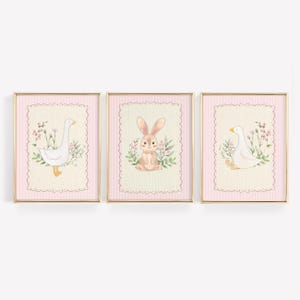 Silly Goose Nursery Prints, Bunny Pink Wall Gallery, Sweet Floral ...