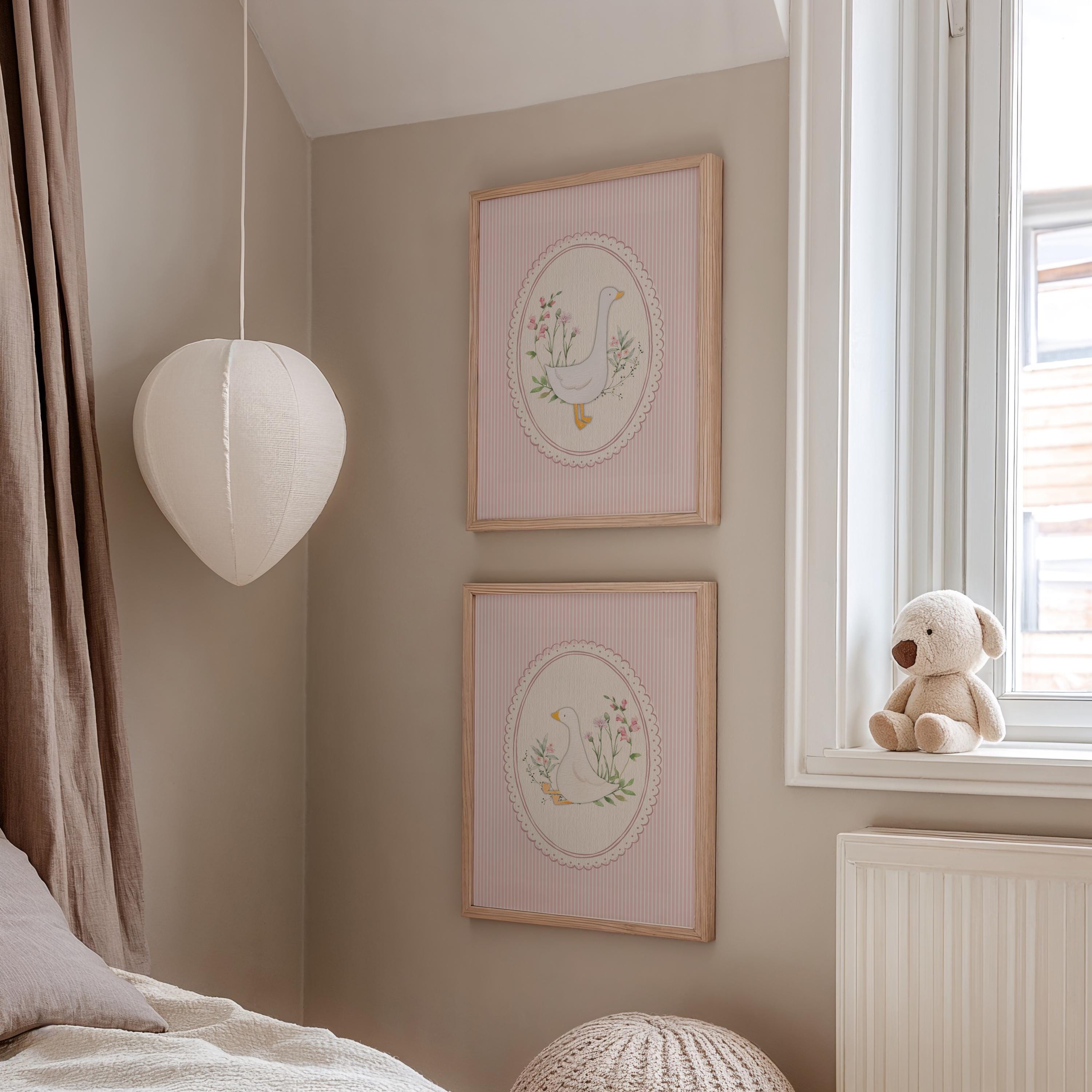 Vintage Pink Silly Goose Nursery Prints, Scallop Pink Wall Gallery ...