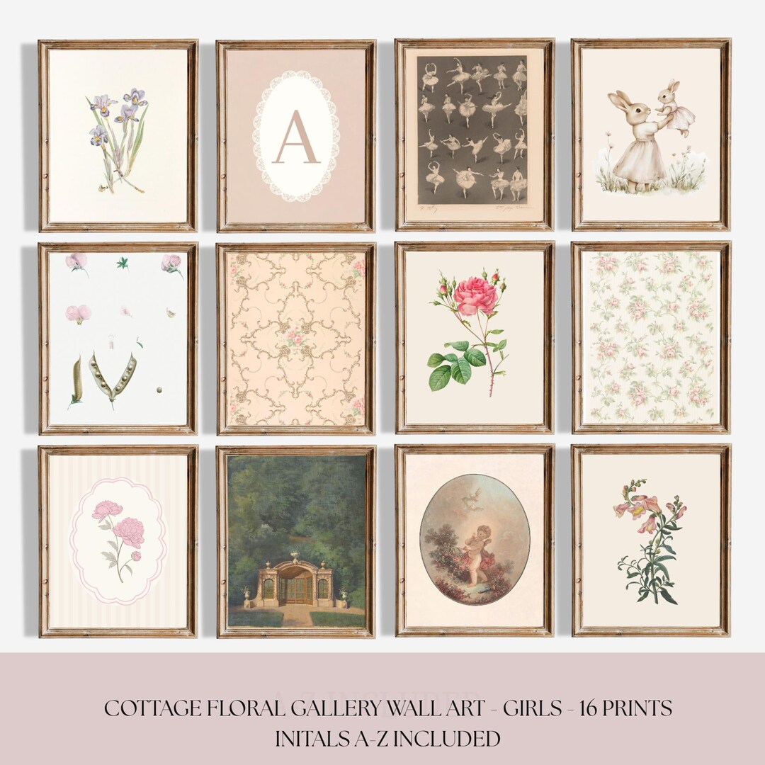 Vintage Pink Girl Nursery Prints, Dusty Pink Gallery Wall Set of 16 ...