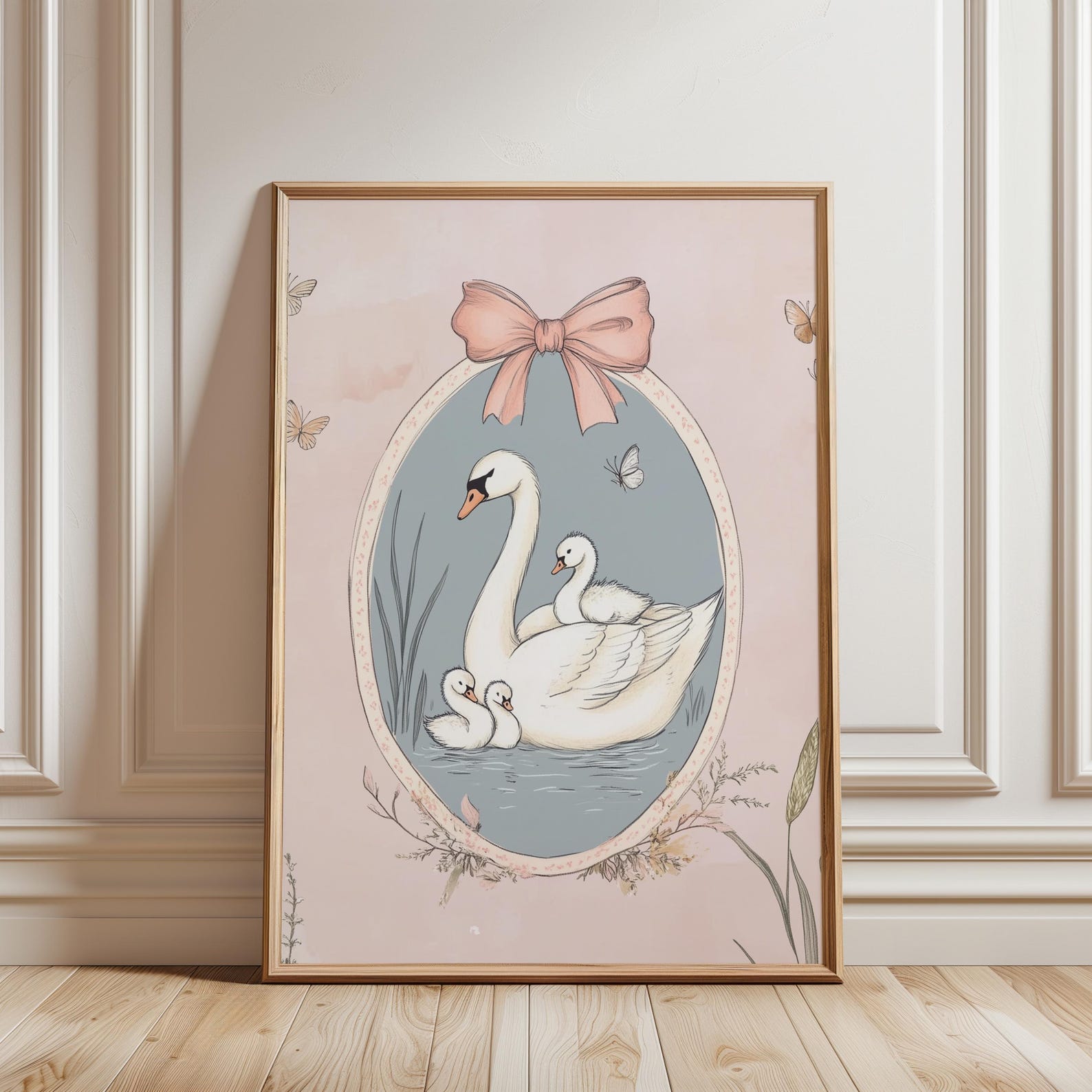 Vintage Swan Print, Coquette Nursery Room Decor, Pink Nursery Decor ...