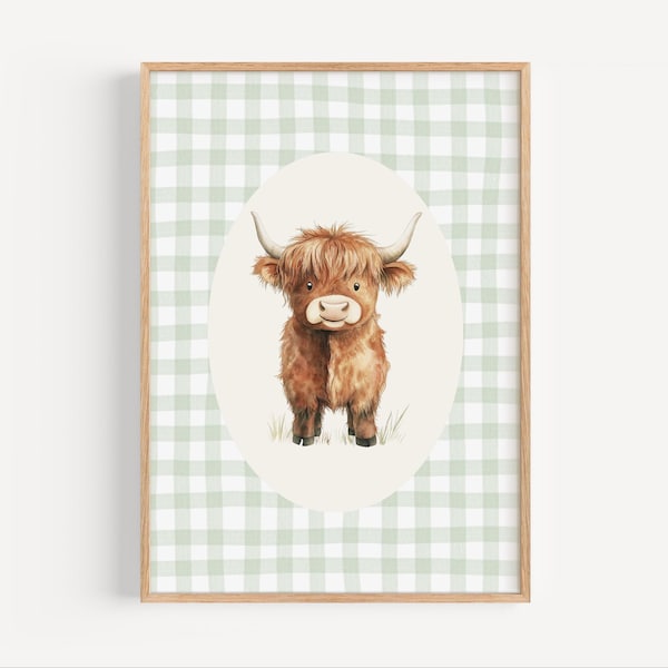 Highland Cow Nursery Print, Boy Nursery Art, Cow Print, Sage Green Wall Art, Toddler Room Décor, Farm Nursery Décor, Baby Boy Room Wall Art