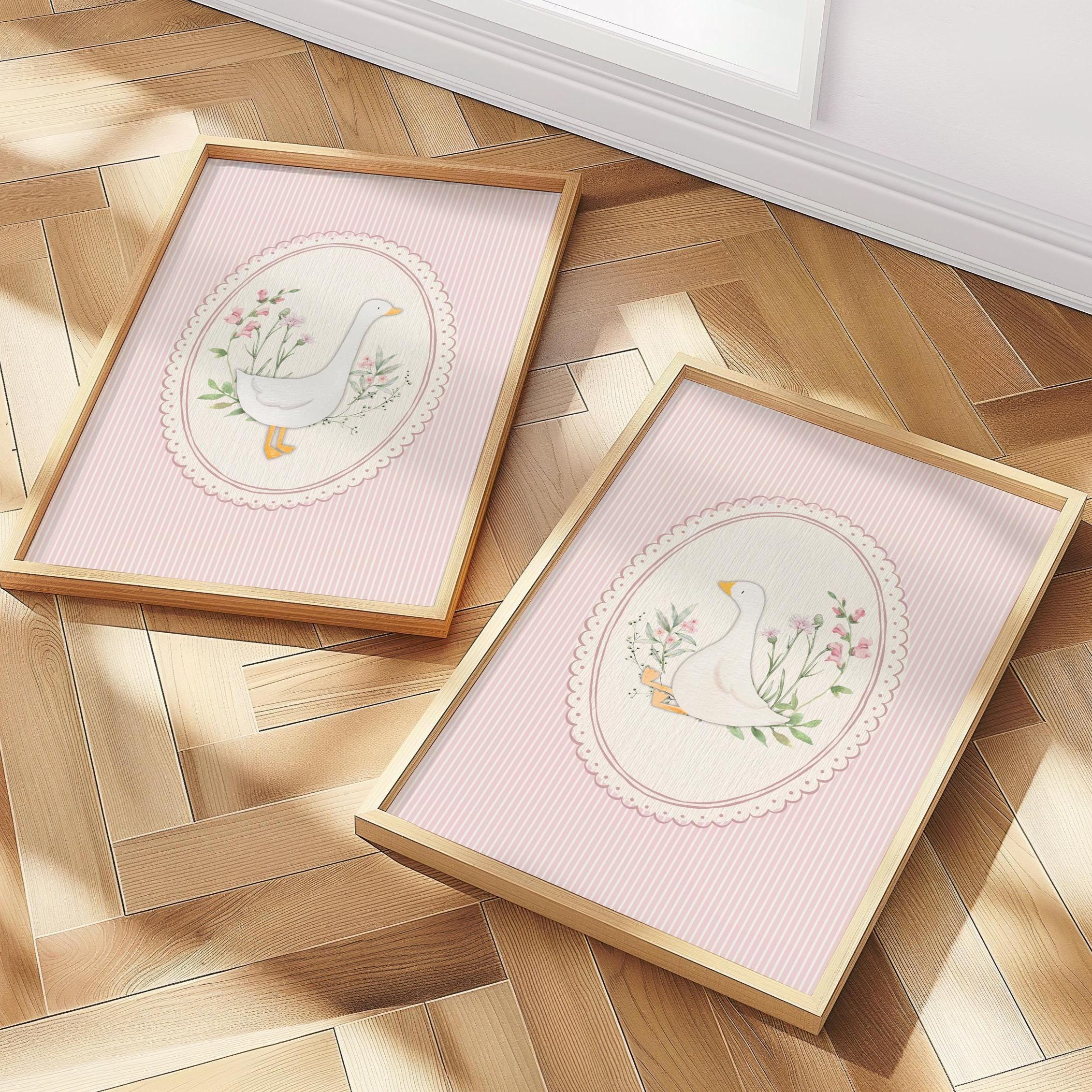 Vintage Pink Silly Goose Nursery Prints, Scallop Pink Wall Gallery ...