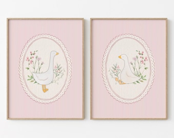 Vintage Pink Silly Goose Nursery Prints, Set of 10 Prints, Pink Wall ...