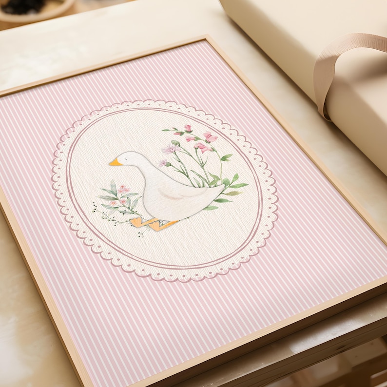 Vintage Pink Silly Goose Nursery Prints, Scallop Pink Wall Gallery ...