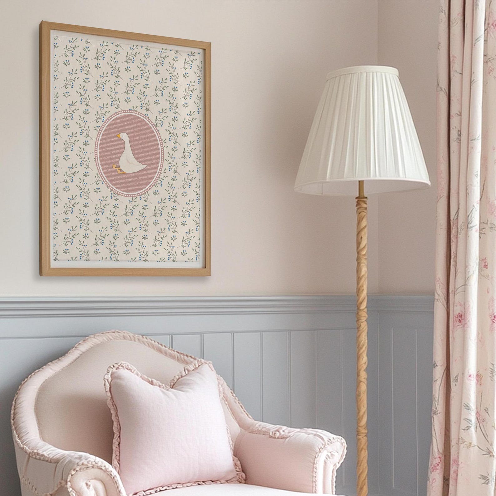 Pink Vintage Silly Goose Nursery Print, Sweet Floral Nursery Decor ...
