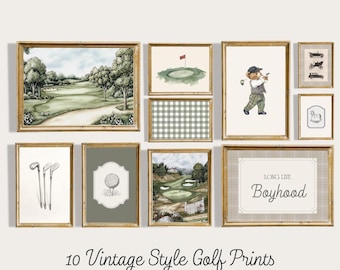 Teddybär Kinderzimmer Golf Drucke, Galleriewand, 10er Set Drucke, Salbeigrün, Nostalgische Sport-Kinderzimmer-Dekoration, Golf Jungenzimmer