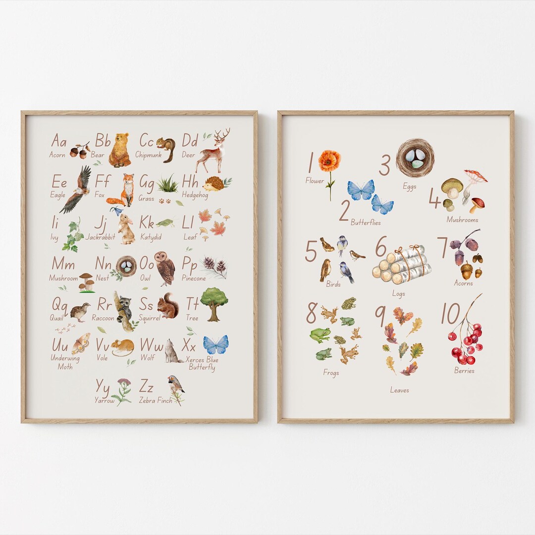 Woodland Alphabet Numbers Digital Print, Woodland Boy Girl Nursery ...