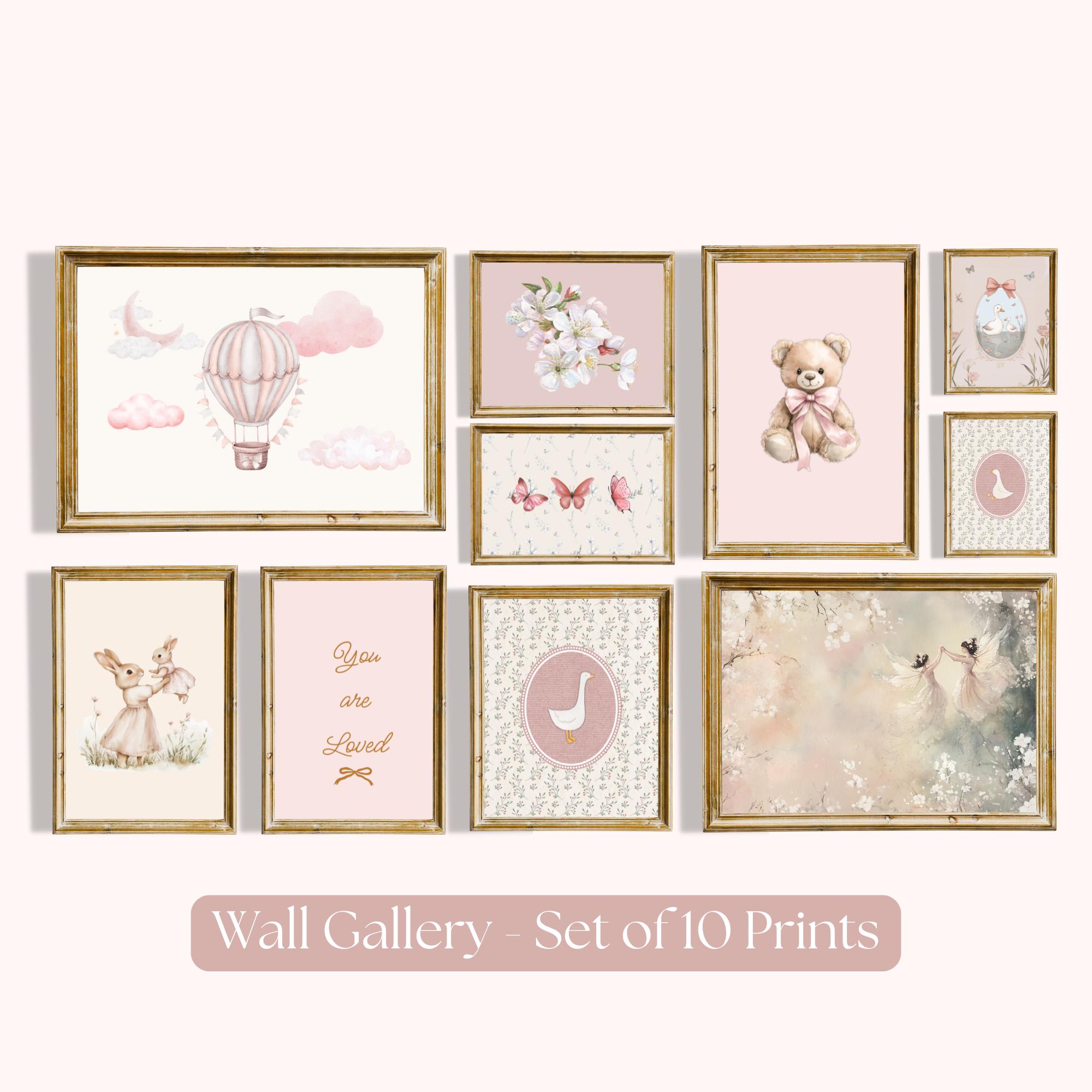 Vintage Pink Silly Goose Nursery Prints, Set of 10 Prints, Pink Wall ...