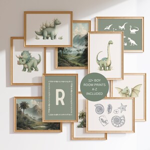 Green Dinosaur Boy Nursery Prints Set of 12+, Dinosaur Playroom Wall Art, Personalized Dino Decor, Dino Posters Digital Download image 6