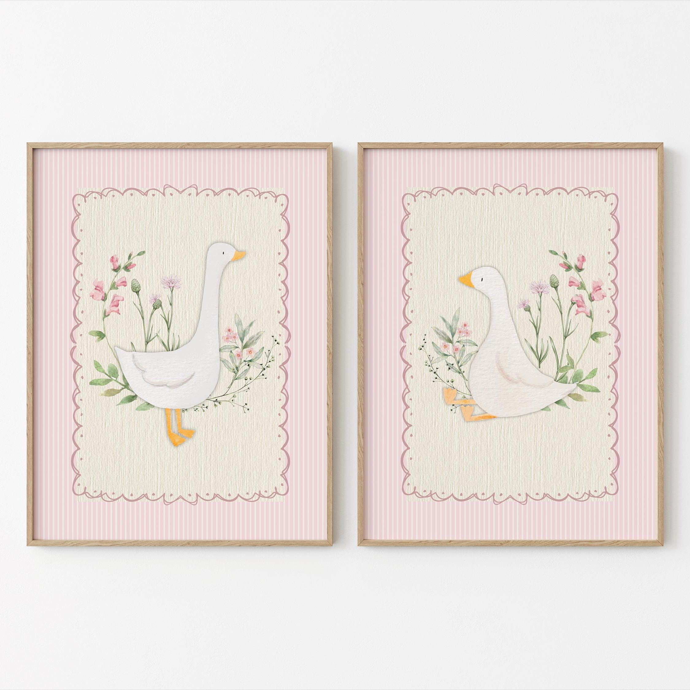 Vintage Pink Silly Goose Nursery Prints for Girl Room, Set of 2 ...