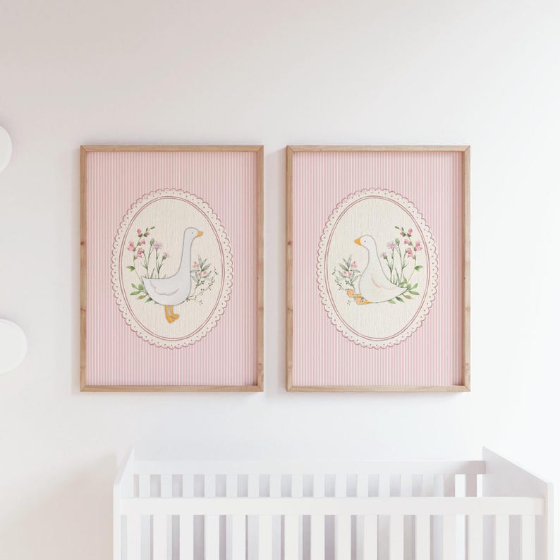 Vintage Pink Silly Goose Nursery Prints, Scallop Pink Wall Gallery ...