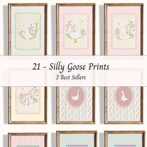 Vintage Silly Goose Nursery Prints Bundle, Wall Gallery, Sweet Floral ...