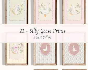 Vintage Silly Goose Nursery Prints Bundle for Boy and Girl Room, Set of 21 Prints, Digital Download