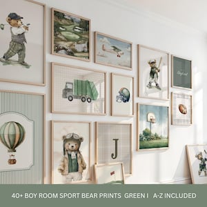 Sport Nursery Wall Art, Green Vintage Boy Room Prints, Golf Nursery Gallery Wall, Soccer, Boy Room Decor  Set of 40, Digital Download