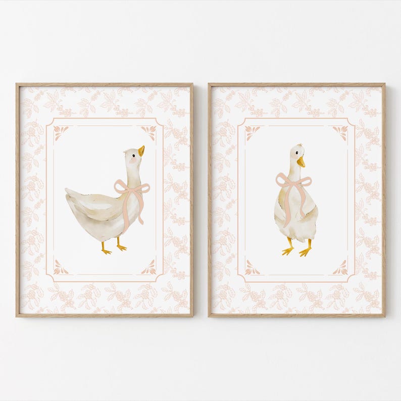 Pink Silly Goose Nursery Prints, Set of 2, Pink Wall Gallery, Sweet ...