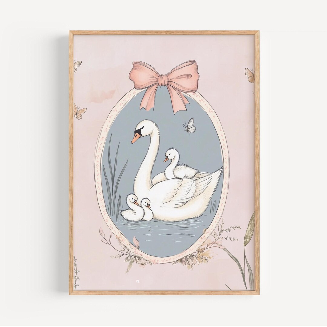 Vintage Swan Print, Coquette Nursery Room Decor, Pink Nursery Decor ...