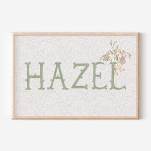 Placa de nome personalizada com estampa floral, berçário com letras chinoiserie verde-sálvia, placa de nome para recém-nascidos, berçário personalizado para meninas, presente personalizado para bebês