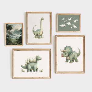 Green Dinosaur Boy Nursery Prints Set of 12+, Dinosaur Playroom Wall Art, Personalized Dino Decor, Dino Posters Digital Download image 4
