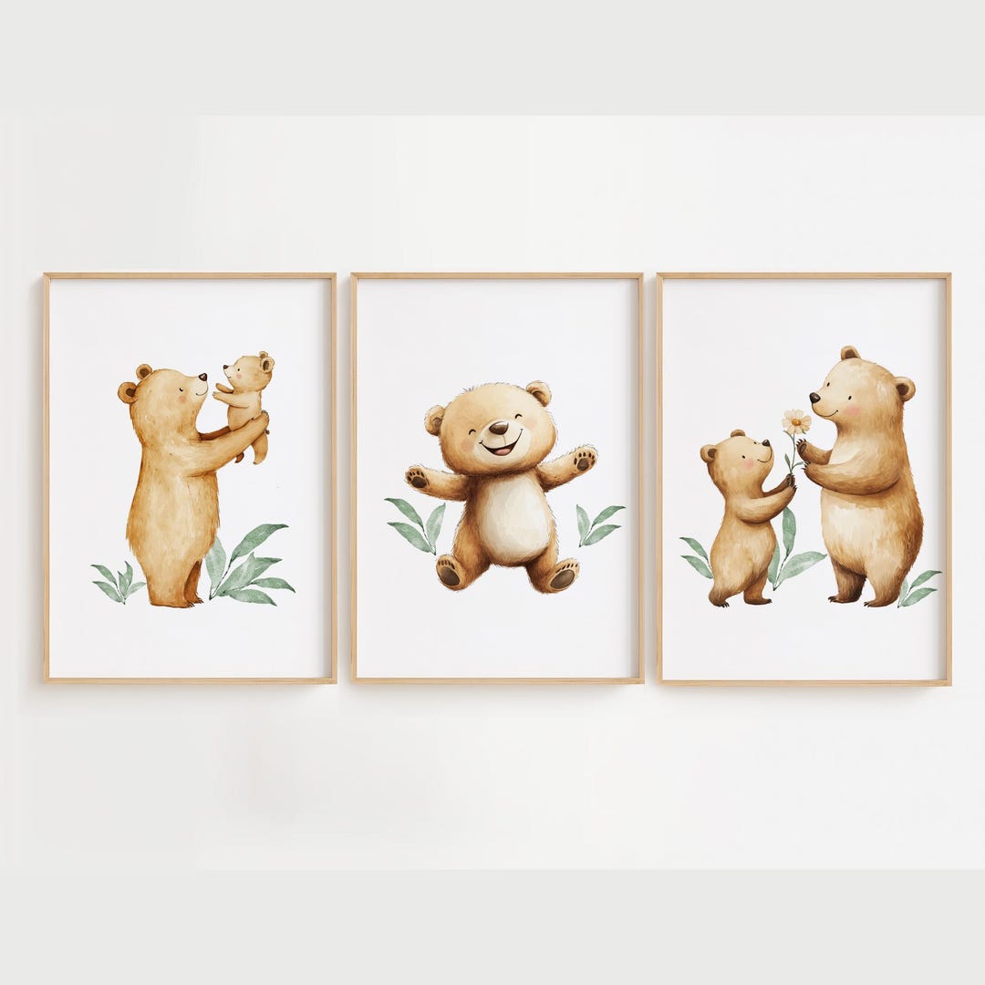 Set of 3 Teddy Bear Nursery Wall Art Print, Bear Nursery Decor ...