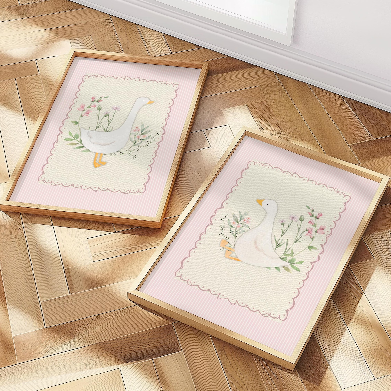 Vintage Pink Silly Goose Nursery Prints for Girl Room, Set of 2 ...