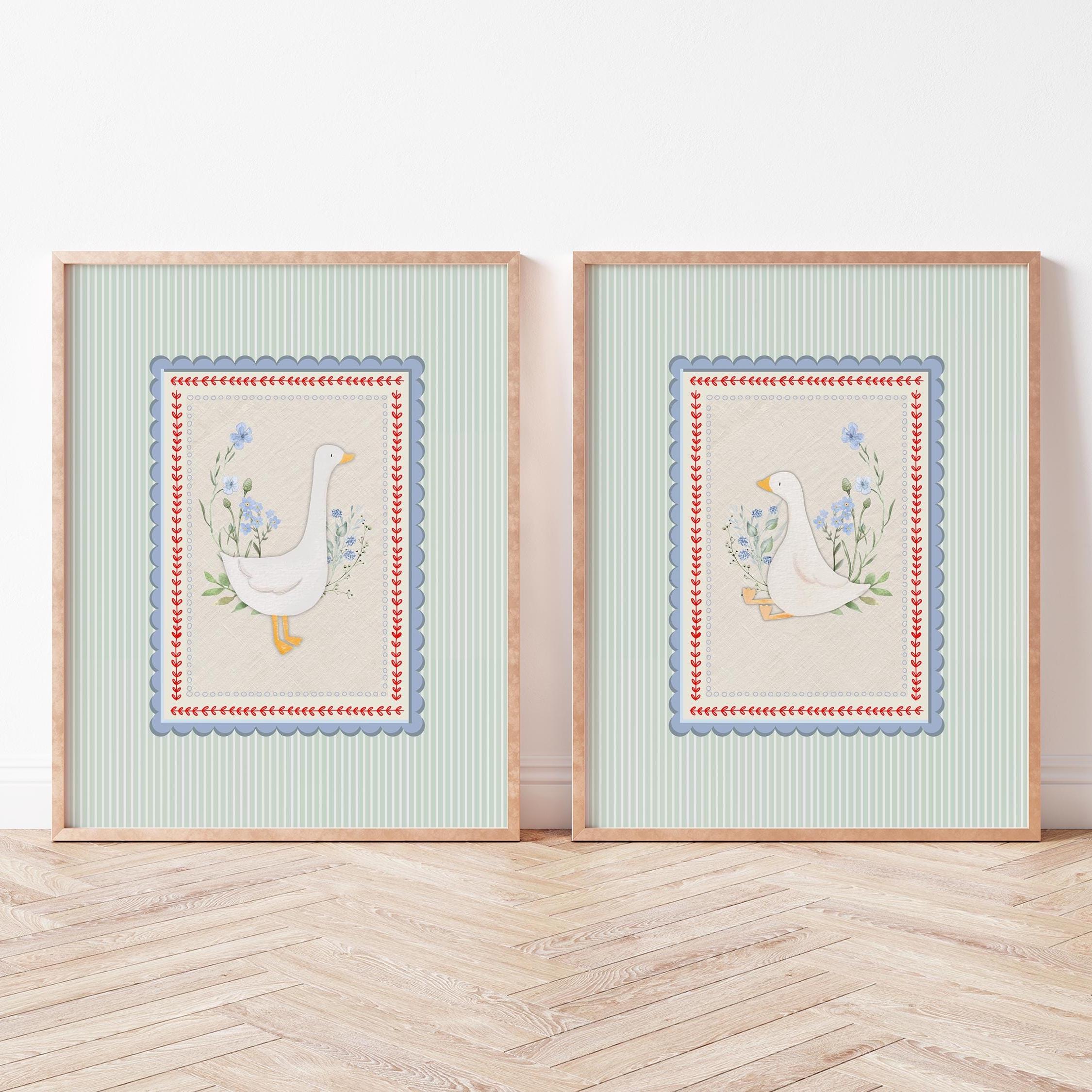 Vintage Silly Goose Nursery Prints Bundle, Wall Gallery, Sweet Floral ...