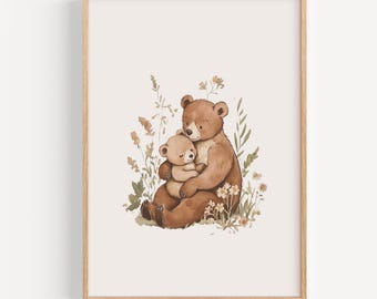 Mama Bear Nursery Print, Vintage Nursery Decor, Girls Room Art, Nursery Wall Art Boy Girl, Baby Animal Prints, Woodland Wall Art, Playroom