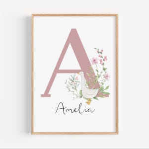 Impressão inicial personalizada, placa de nome Silly Goose, impressão de nome personalizada, impressão de nome inicial personalizada, arte de berçário para meninas, impressões de bebê para meninas
