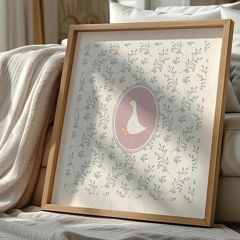 Pink Vintage Silly Goose Nursery Print, Sweet Floral Nursery Decor ...