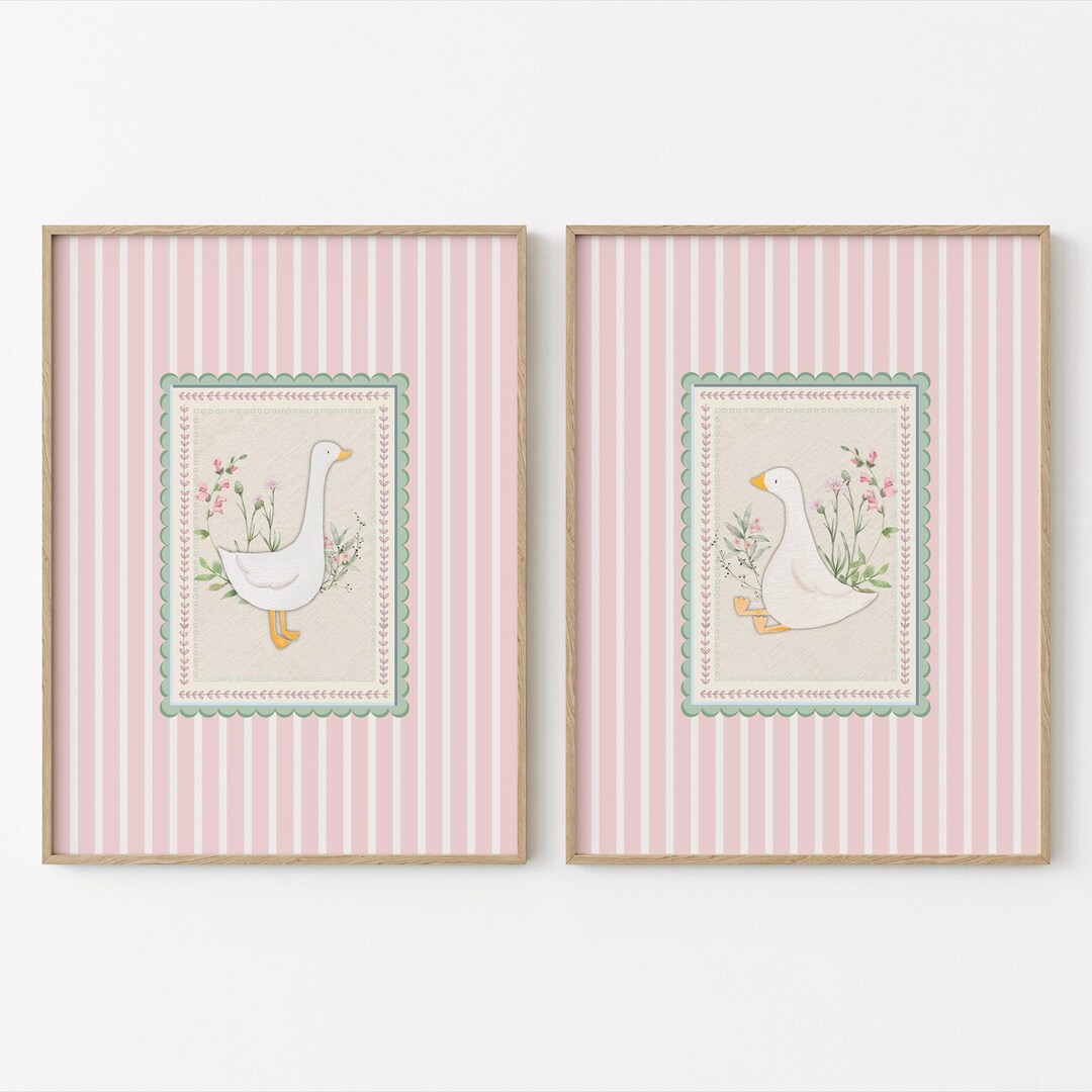 Pink Silly Goose Nursery Prints, Vintage Pink Wall Gallery, Sweet ...