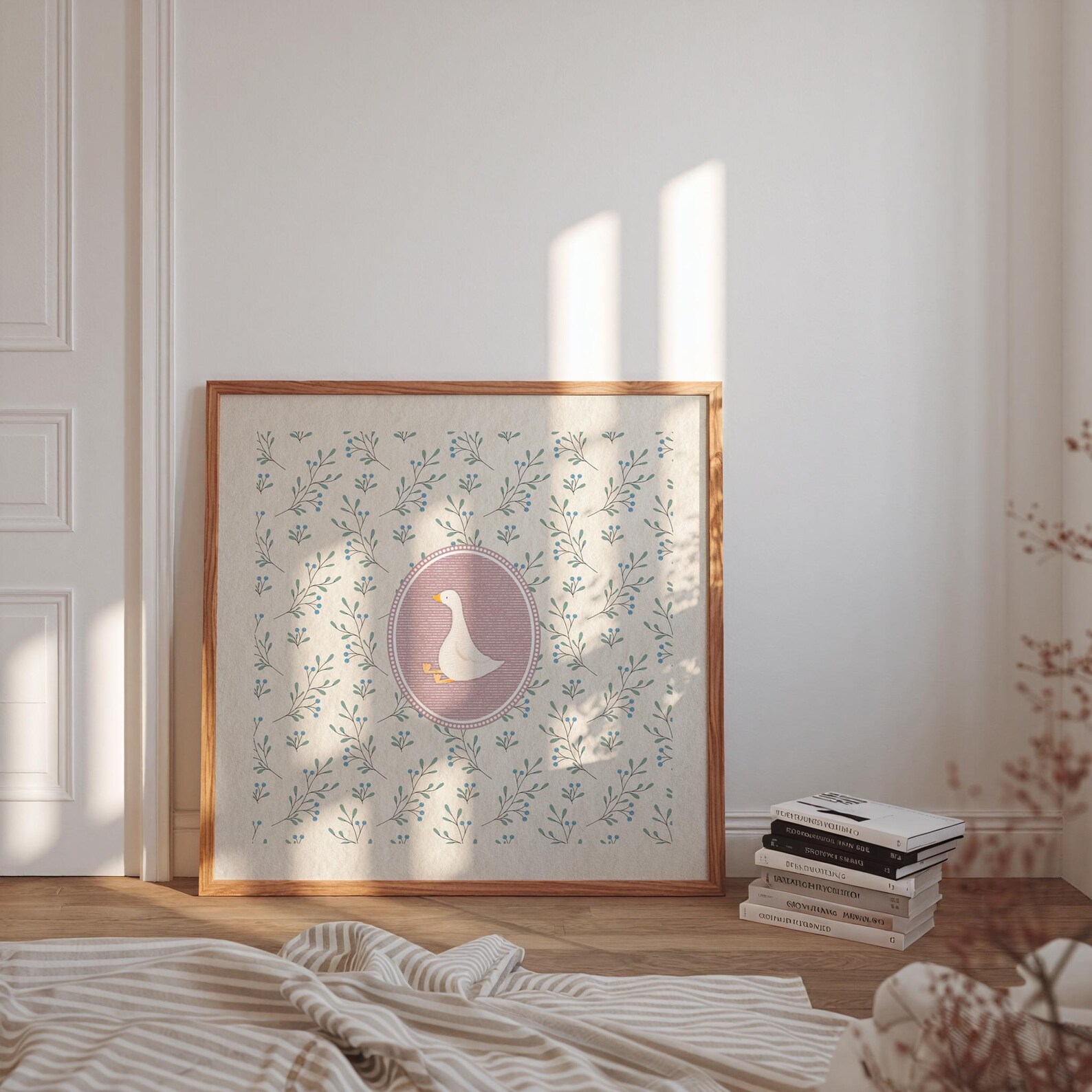 Pink Vintage Silly Goose Nursery Print, Sweet Floral Nursery Decor ...