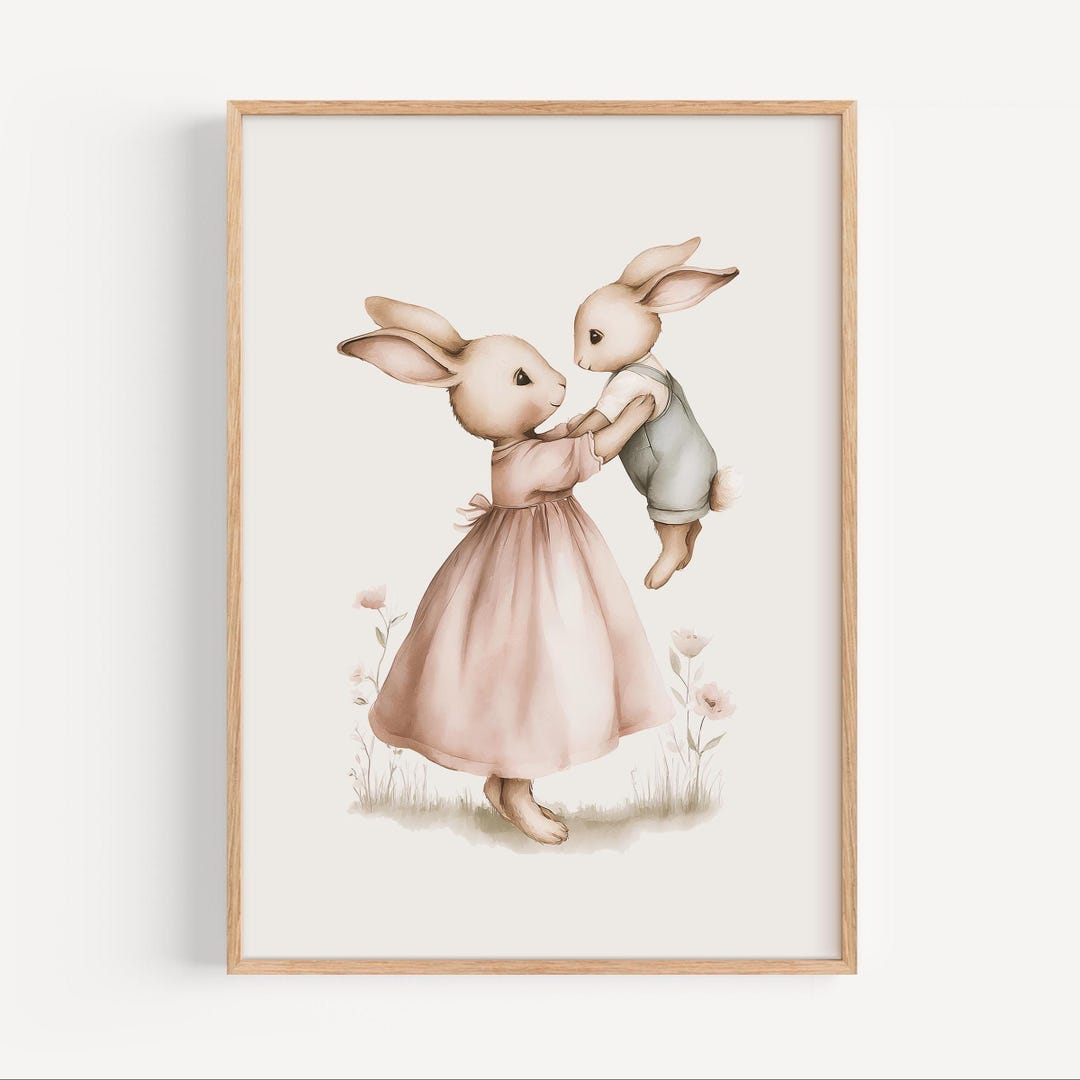 Vintage Bunny Boy Nursery Print, Rabbits Boy Room Art, Blue Nursery ...