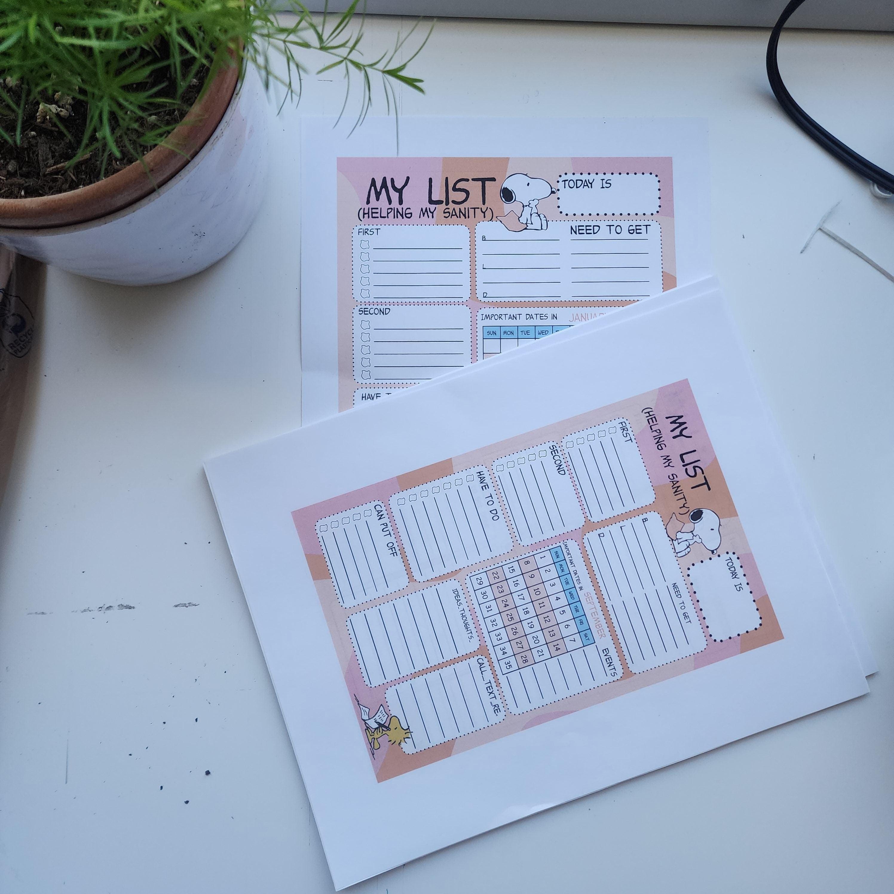 Printable Snoopy Daily Sanity Planner | Digital Download | Dated up to ...