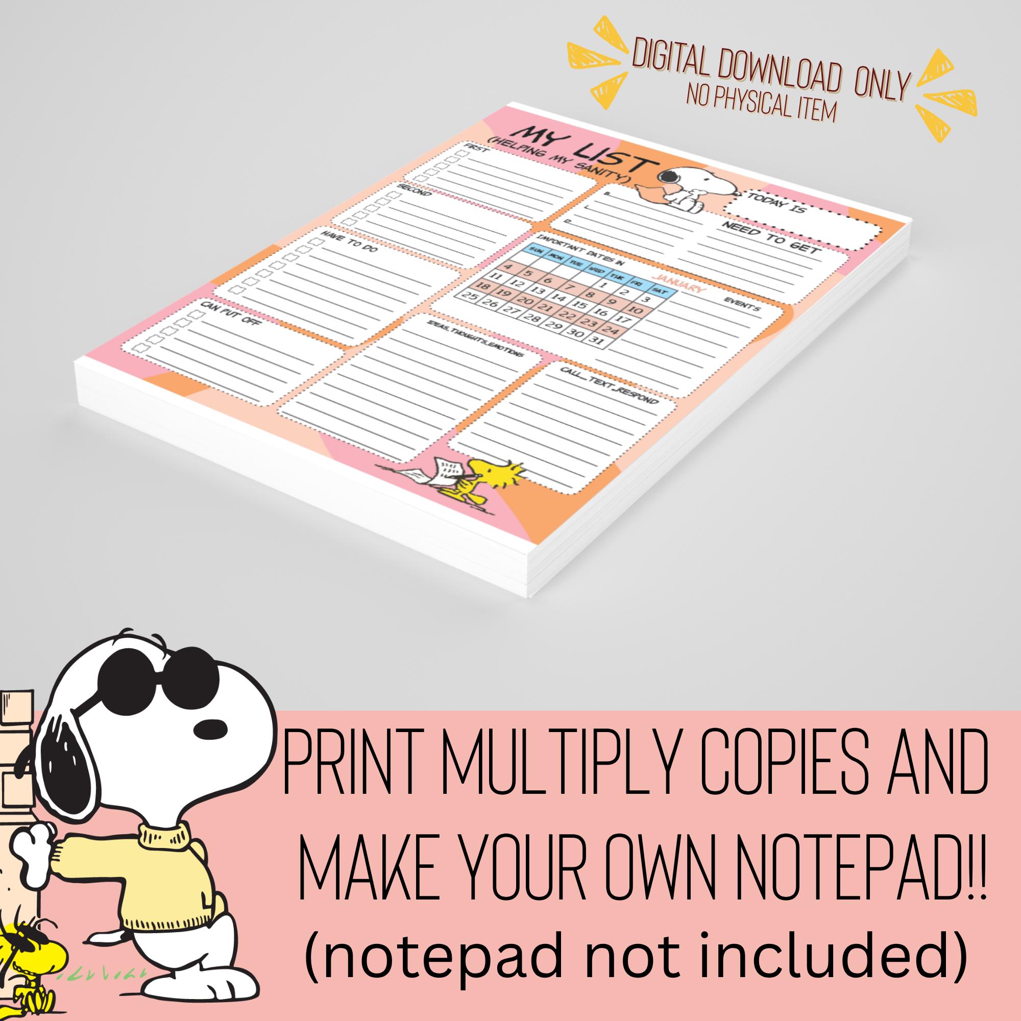 Snoopy Themed Daily Routine Printable Snoopy Daily Sanity Planner | Digital Download | Dated up to ...